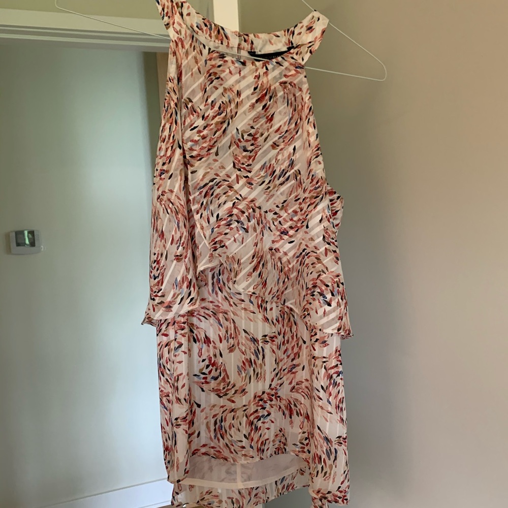 WHBM sexy, flowy and layered floral halter blouse